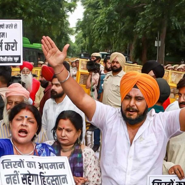 Anti-Justin Trudeau Protest in Delhi: Sikhs and Hindus Unite Against Attack on Hindu Temple in Canada