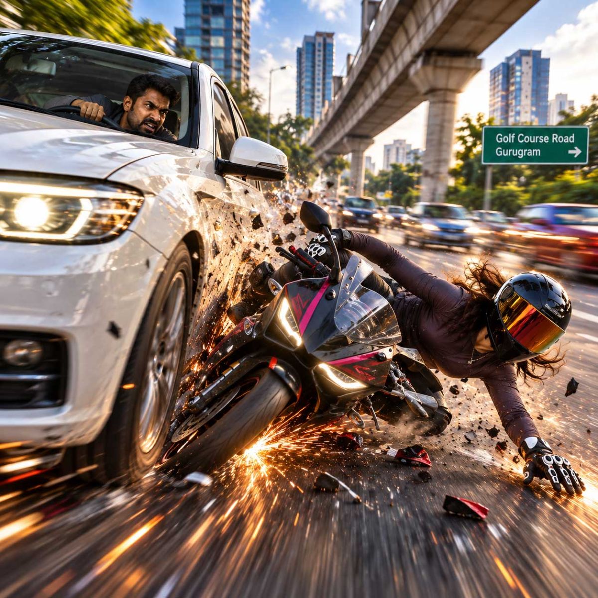 Gurugram: Intoxicated Motorist Rams Female Sports Biker After Safe Gap Request